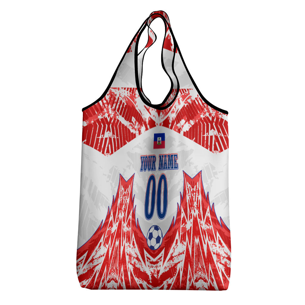 Custom Haiti Football Champions Grocery Bag Haitian Soccer Fan - Tanbou Drums Tropical Flowers