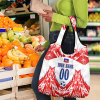Custom Haiti Football Champions Grocery Bag Haitian Soccer Fan - Tanbou Drums Tropical Flowers