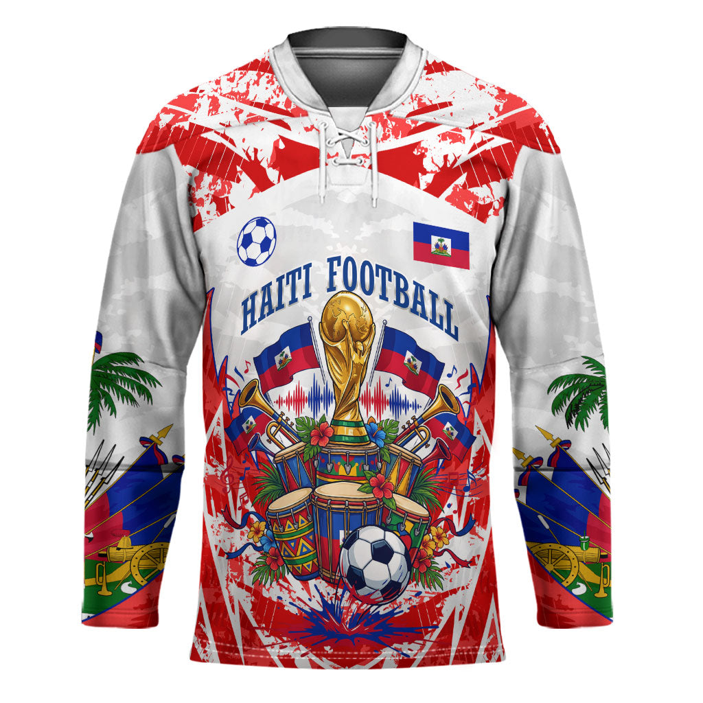 Custom Haiti Football Champions Hockey Jersey Haitian Soccer Fan - Tanbou Drums Tropical Flowers
