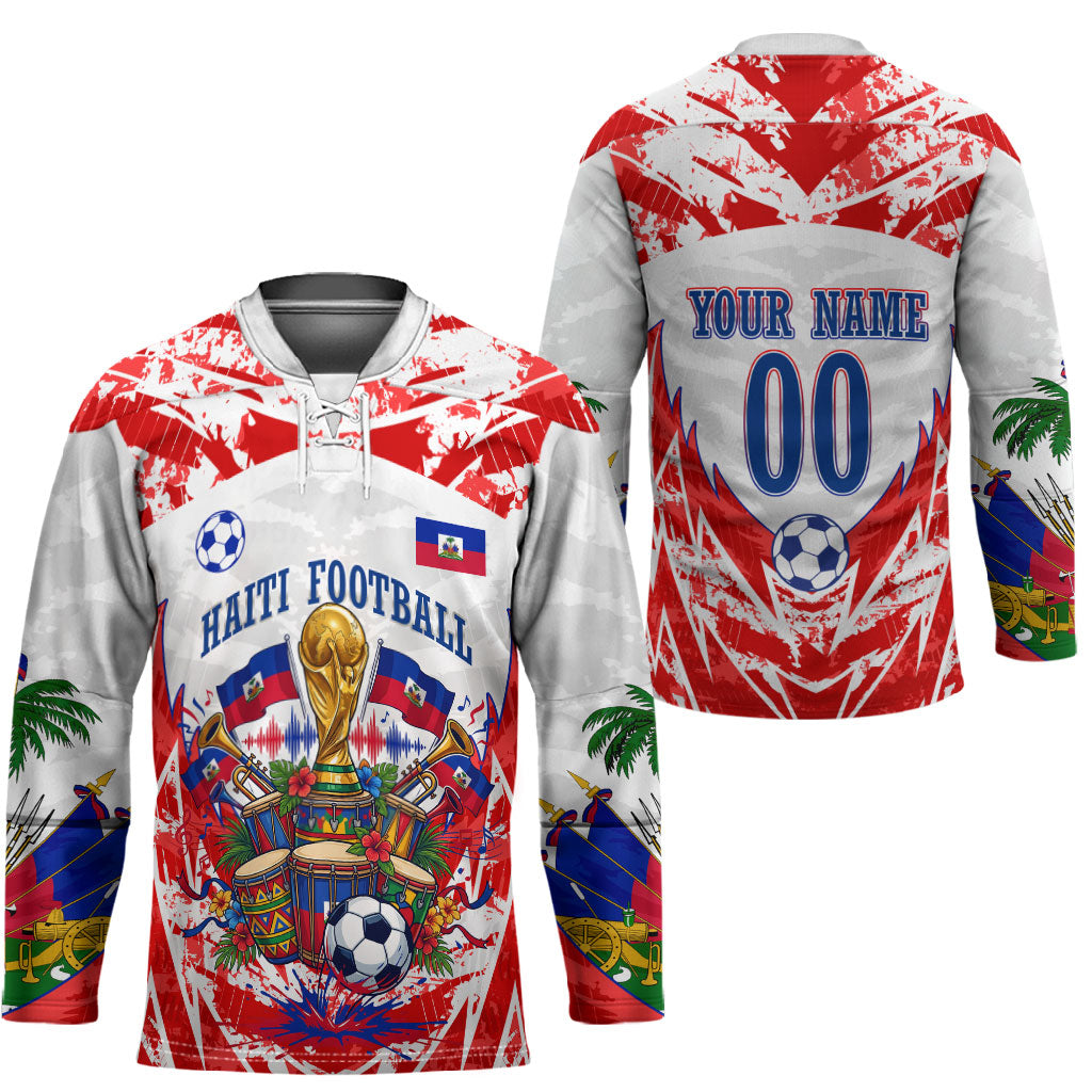 Custom Haiti Football Champions Hockey Jersey Haitian Soccer Fan - Tanbou Drums Tropical Flowers