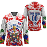 Custom Haiti Football Champions Hockey Jersey Haitian Soccer Fan - Tanbou Drums Tropical Flowers