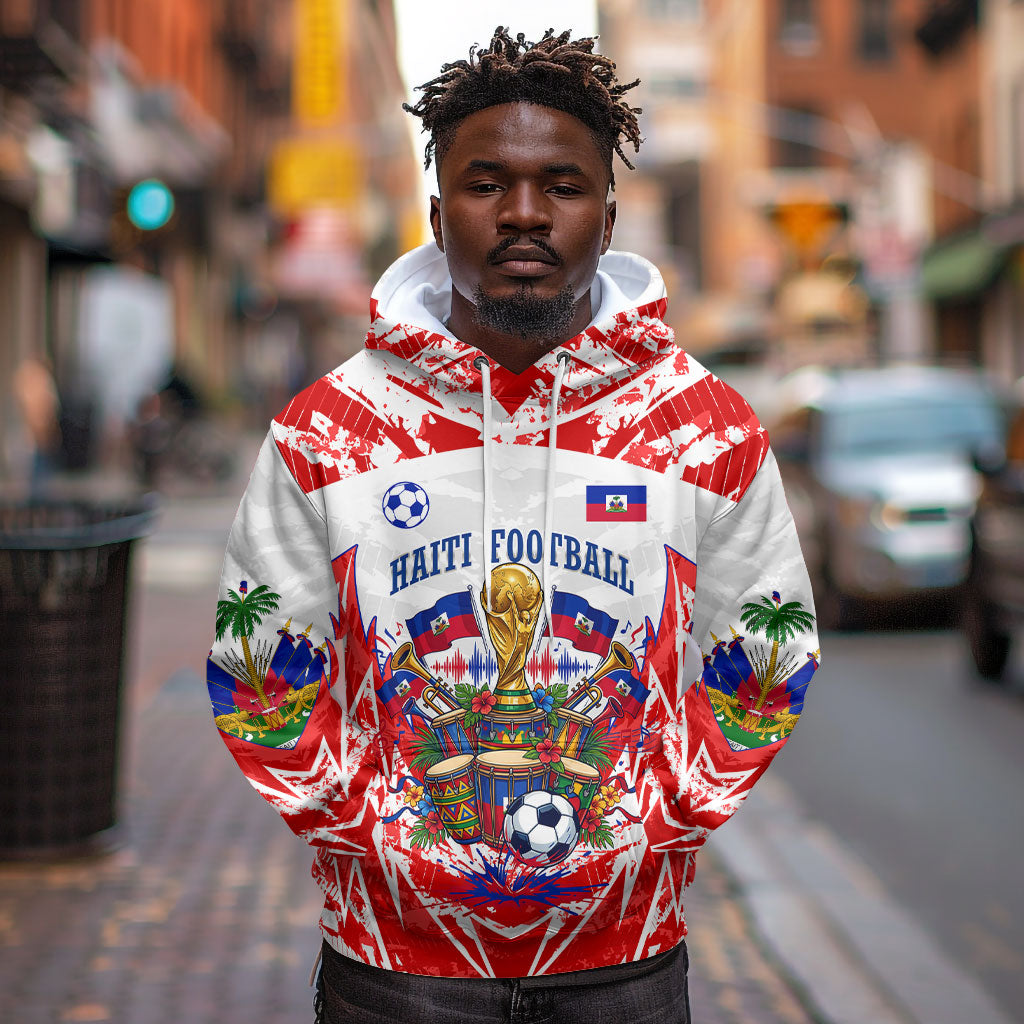 Custom Haiti Football Champions Hoodie Haitian Soccer Fan - Tanbou Drums Tropical Flowers