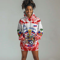 Custom Haiti Football Champions Hoodie Dress Haitian Soccer Fan - Tanbou Drums Tropical Flowers