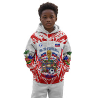 Custom Haiti Football Champions Kid Hoodie Haitian Soccer Fan - Tanbou Drums Tropical Flowers