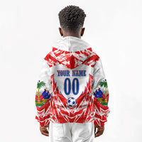 Custom Haiti Football Champions Kid Hoodie Haitian Soccer Fan - Tanbou Drums Tropical Flowers