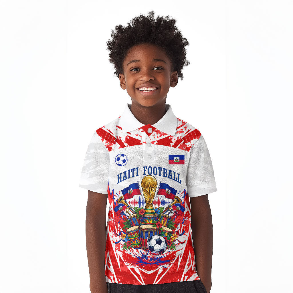 Custom Haiti Football Champions Kid Polo Shirt Haitian Soccer Fan - Tanbou Drums Tropical Flowers