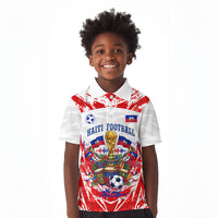 Custom Haiti Football Champions Kid Polo Shirt Haitian Soccer Fan - Tanbou Drums Tropical Flowers