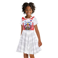 Custom Haiti Football Champions Kid Short Sleeve Dress Haitian Soccer Fan - Tanbou Drums Tropical Flowers