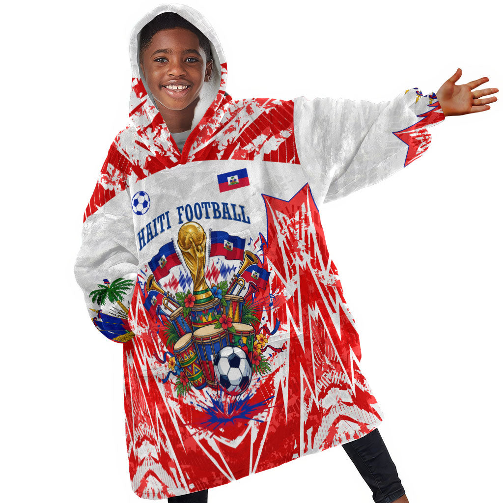 Custom Haiti Football Champions Kid Wearable Blanket Hoodie Haitian Soccer Fan - Tanbou Drums Tropical Flowers