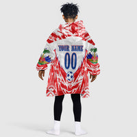 Custom Haiti Football Champions Kid Wearable Blanket Hoodie Haitian Soccer Fan - Tanbou Drums Tropical Flowers