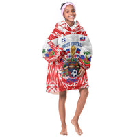 Custom Haiti Football Champions Kid Wearable Blanket Hoodie Haitian Soccer Fan - Tanbou Drums Tropical Flowers