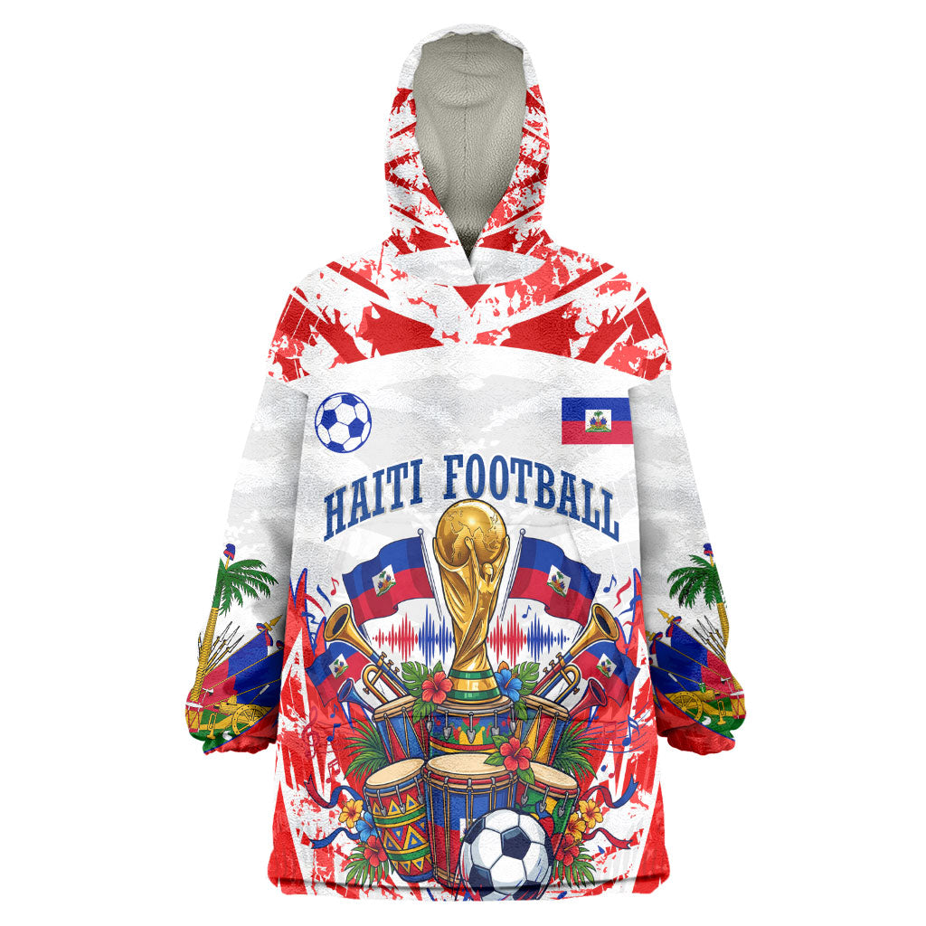 Custom Haiti Football Champions Kid Wearable Blanket Hoodie Haitian Soccer Fan - Tanbou Drums Tropical Flowers