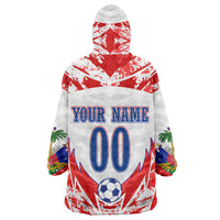 Custom Haiti Football Champions Kid Wearable Blanket Hoodie Haitian Soccer Fan - Tanbou Drums Tropical Flowers