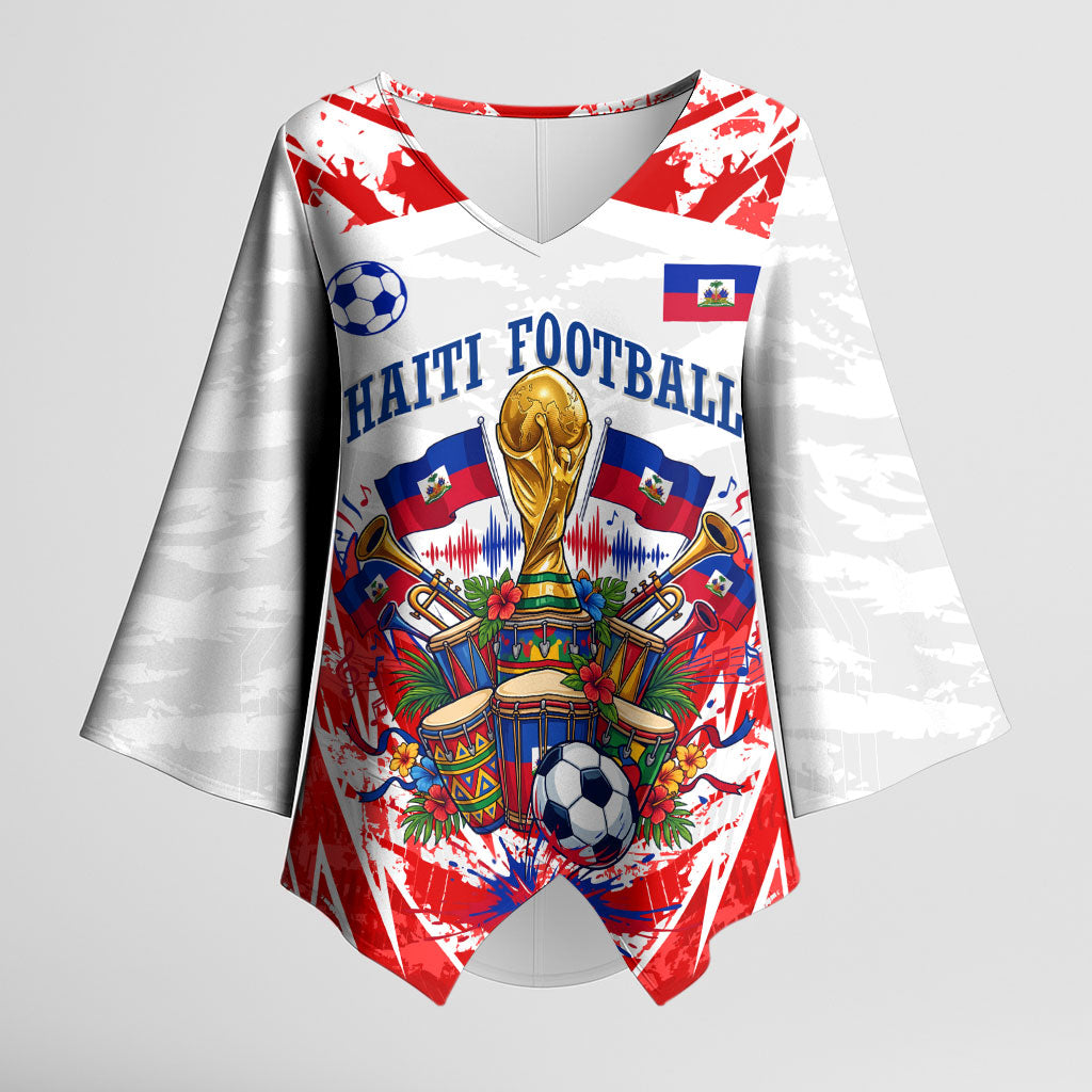 Custom Haiti Football Champions Kimono Sleeve Blouse Haitian Soccer Fan - Tanbou Drums Tropical Flowers