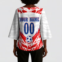 Custom Haiti Football Champions Kimono Sleeve Blouse Haitian Soccer Fan - Tanbou Drums Tropical Flowers