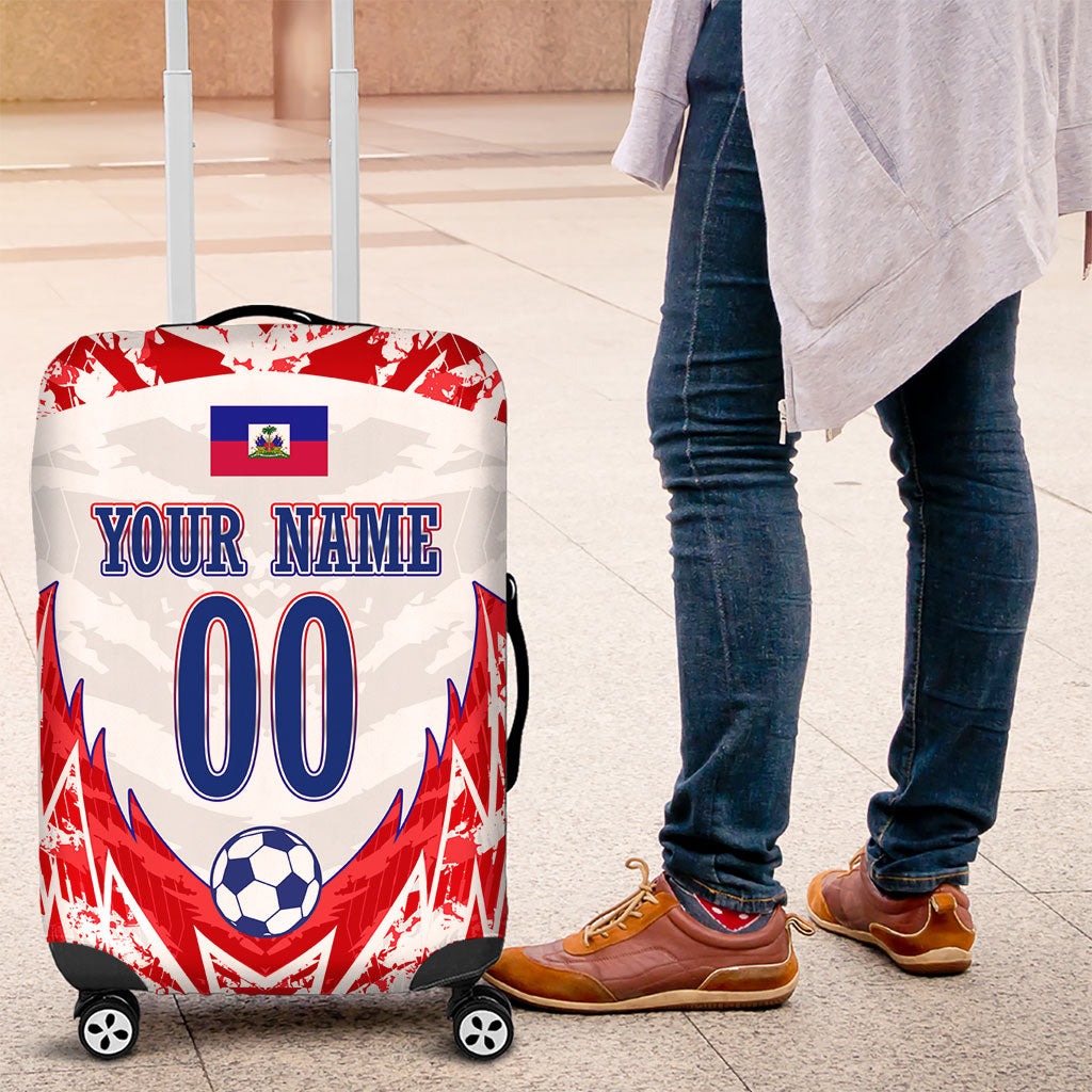 Custom Haiti Football Champions Luggage Cover Haitian Soccer Fan - Tanbou Drums Tropical Flowers
