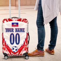Custom Haiti Football Champions Luggage Cover Haitian Soccer Fan - Tanbou Drums Tropical Flowers