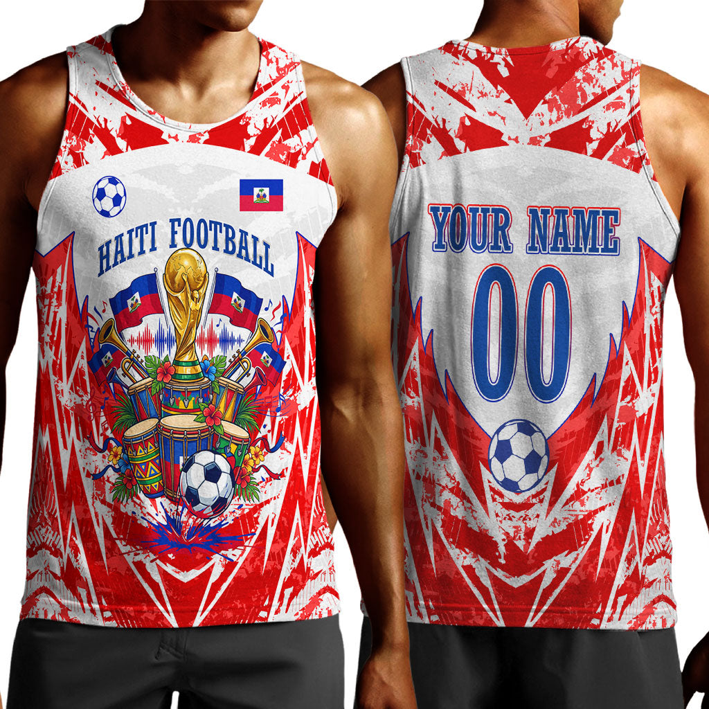 Custom Haiti Football Champions Men Tank Top Haitian Soccer Fan - Tanbou Drums Tropical Flowers
