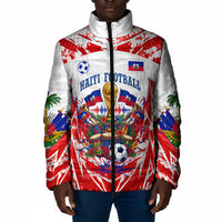 Custom Haiti Football Champions Padded Jacket Haitian Soccer Fan - Tanbou Drums Tropical Flowers