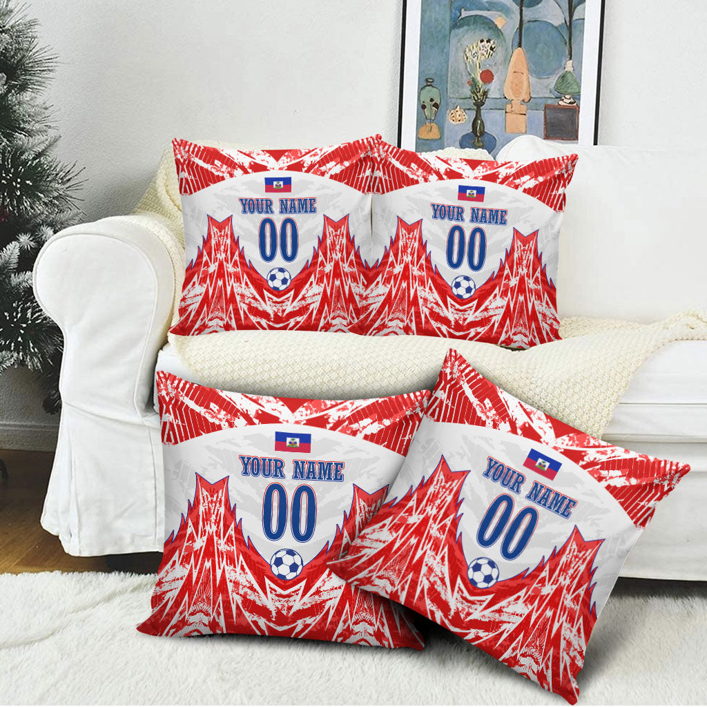 Custom Haiti Football Champions Pillow Cover Haitian Soccer Fan - Tanbou Drums Tropical Flowers