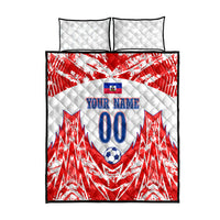 Custom Haiti Football Champions Quilt Bed Set Haitian Soccer Fan - Tanbou Drums Tropical Flowers