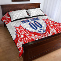 Custom Haiti Football Champions Quilt Bed Set Haitian Soccer Fan - Tanbou Drums Tropical Flowers