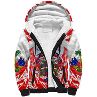 Custom Haiti Football Champions Sherpa Hoodie Haitian Soccer Fan - Tanbou Drums Tropical Flowers