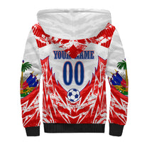 Custom Haiti Football Champions Sherpa Hoodie Haitian Soccer Fan - Tanbou Drums Tropical Flowers