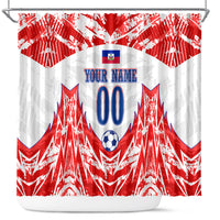 Custom Haiti Football Champions Shower Curtain Haitian Soccer Fan - Tanbou Drums Tropical Flowers