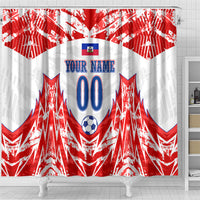 Custom Haiti Football Champions Shower Curtain Haitian Soccer Fan - Tanbou Drums Tropical Flowers