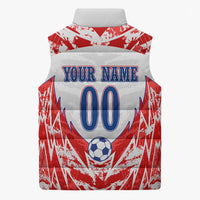 Custom Haiti Football Champions Sleeveless Puffer Jacket Haitian Soccer Fan - Tanbou Drums Tropical Flowers