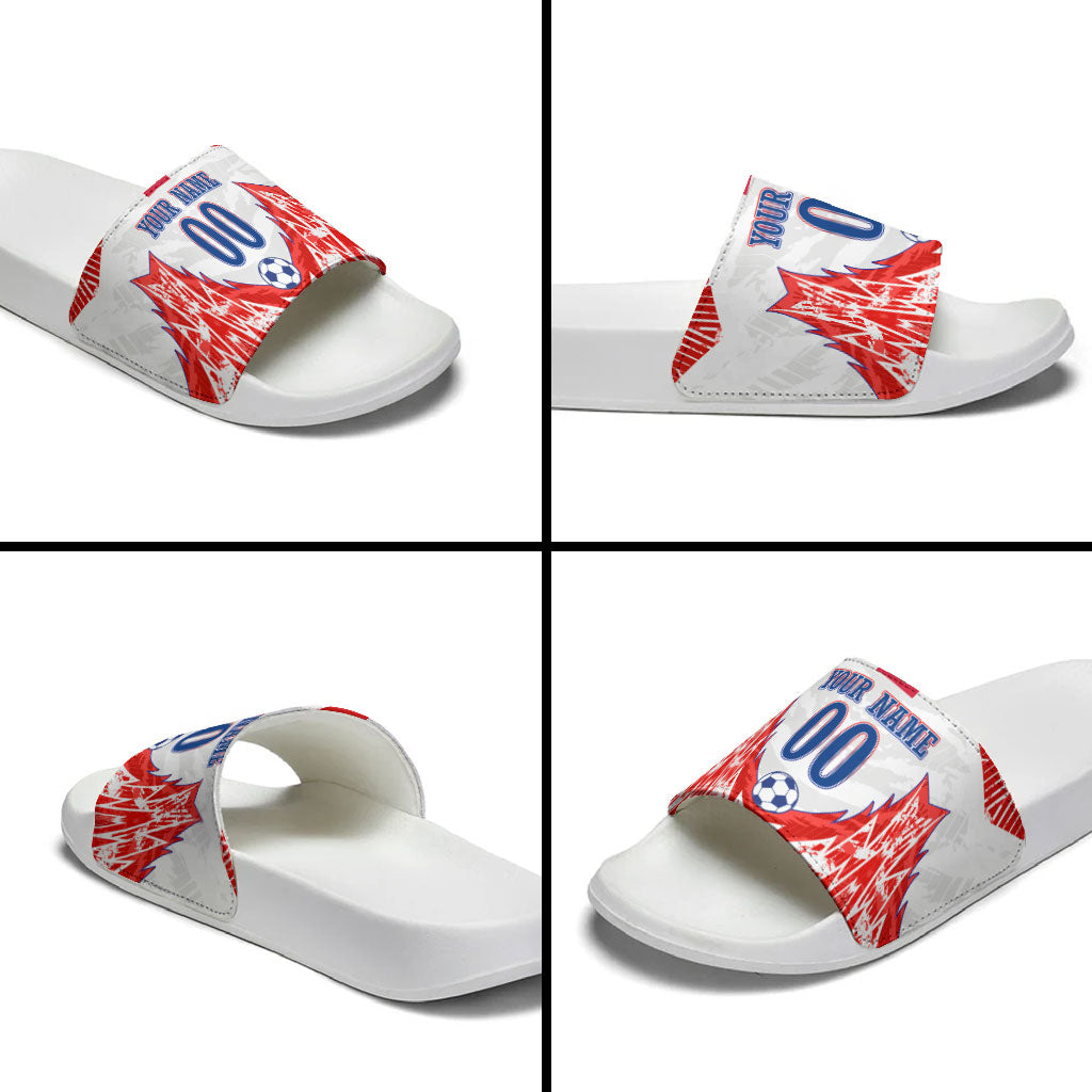Custom Haiti Football Champions Slide Sandals Haitian Soccer Fan - Tanbou Drums Tropical Flowers