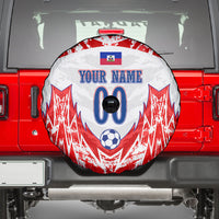 Custom Haiti Football Champions Spare Tire Cover Haitian Soccer Fan - Tanbou Drums Tropical Flowers