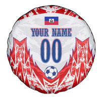 Custom Haiti Football Champions Spare Tire Cover Haitian Soccer Fan - Tanbou Drums Tropical Flowers