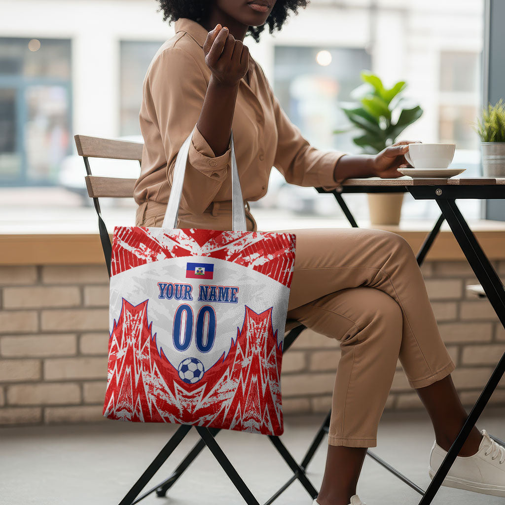 Custom Haiti Football Champions Tote Bag Haitian Soccer Fan - Tanbou Drums Tropical Flowers