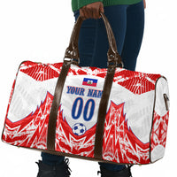 Custom Haiti Football Champions Travel Bag Haitian Soccer Fan - Tanbou Drums Tropical Flowers