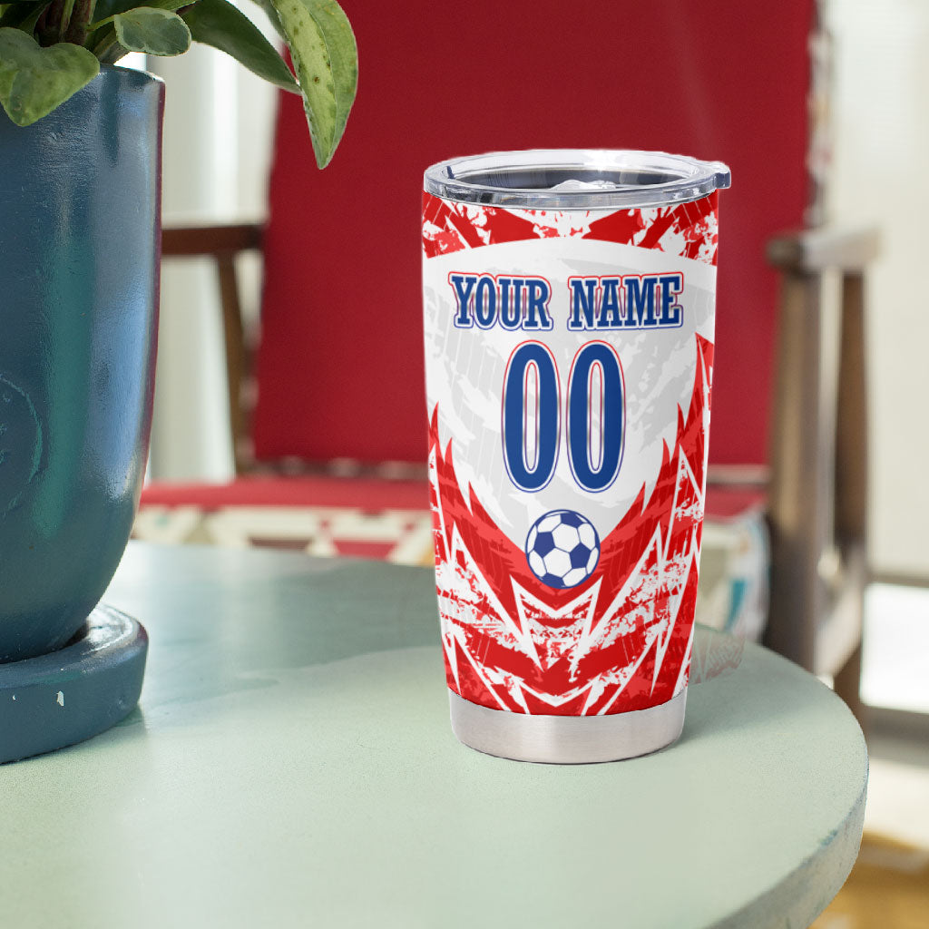 Custom Haiti Football Champions Tumbler Cup Haitian Soccer Fan - Tanbou Drums Tropical Flowers
