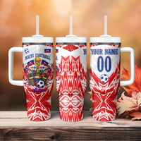 Custom Haiti Football Champions Tumbler With Handle Haitian Soccer Fan - Tanbou Drums Tropical Flowers