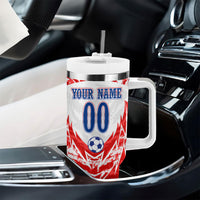 Custom Haiti Football Champions Tumbler With Handle Haitian Soccer Fan - Tanbou Drums Tropical Flowers