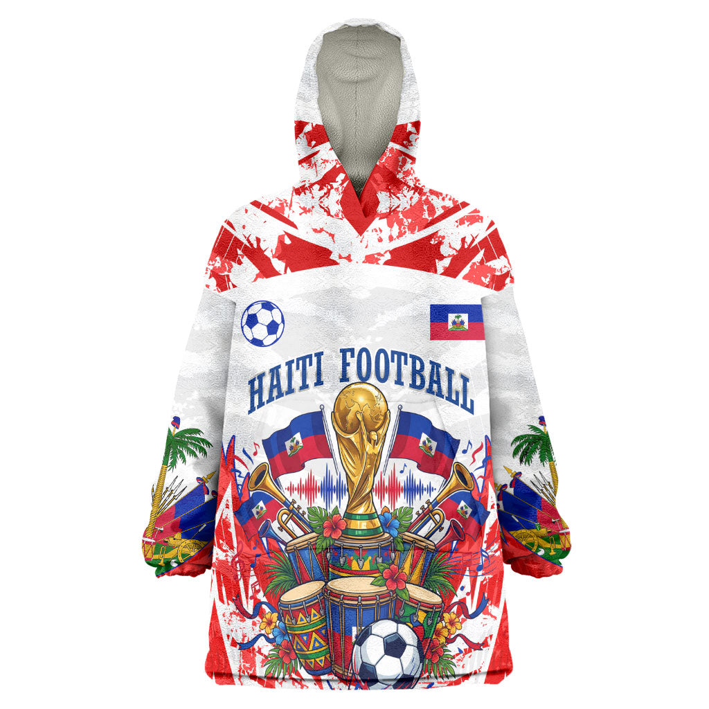 Custom Haiti Football Champions Wearable Blanket Hoodie Haitian Soccer Fan - Tanbou Drums Tropical Flowers