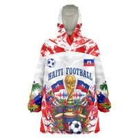 Custom Haiti Football Champions Wearable Blanket Hoodie Haitian Soccer Fan - Tanbou Drums Tropical Flowers