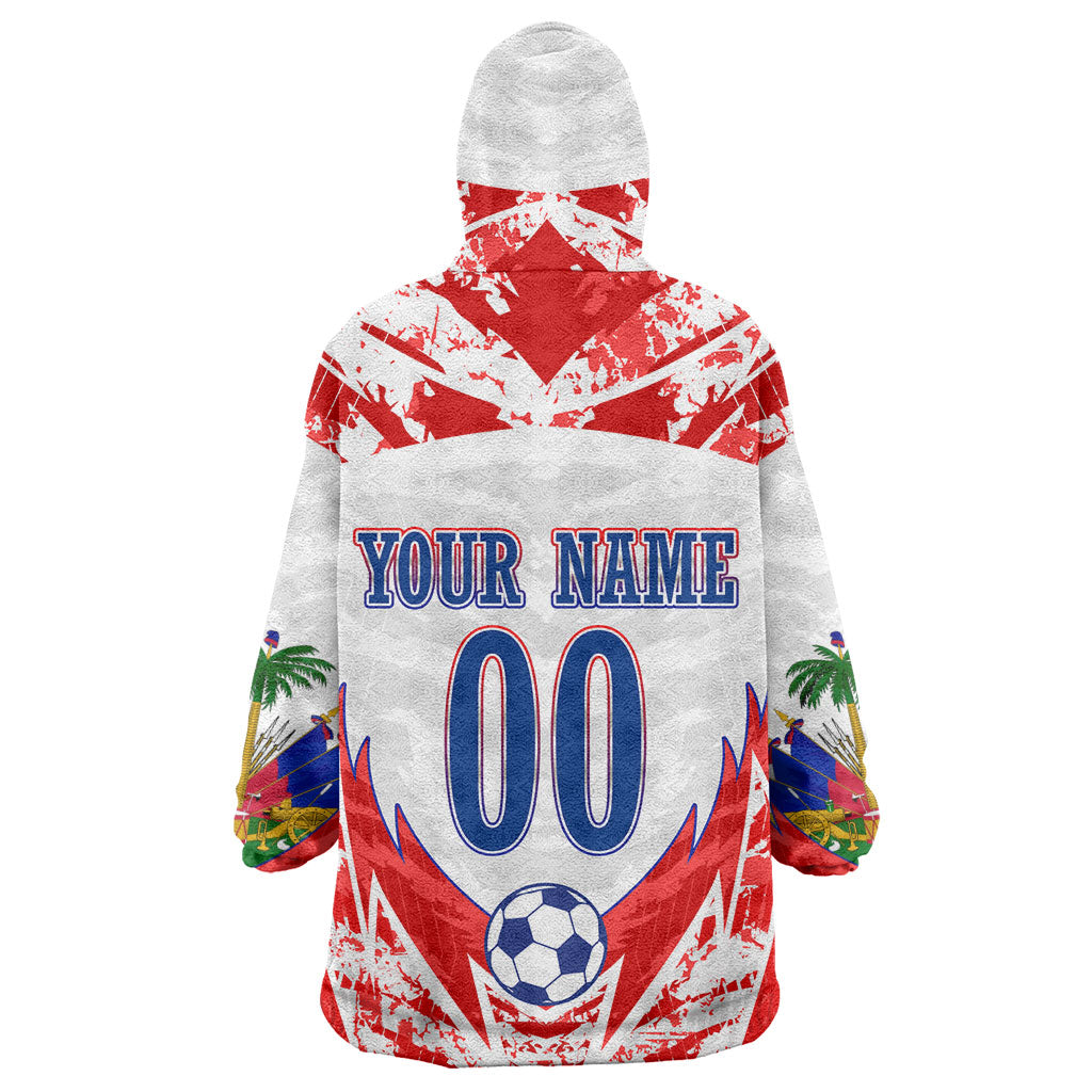Custom Haiti Football Champions Wearable Blanket Hoodie Haitian Soccer Fan - Tanbou Drums Tropical Flowers