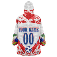 Custom Haiti Football Champions Wearable Blanket Hoodie Haitian Soccer Fan - Tanbou Drums Tropical Flowers