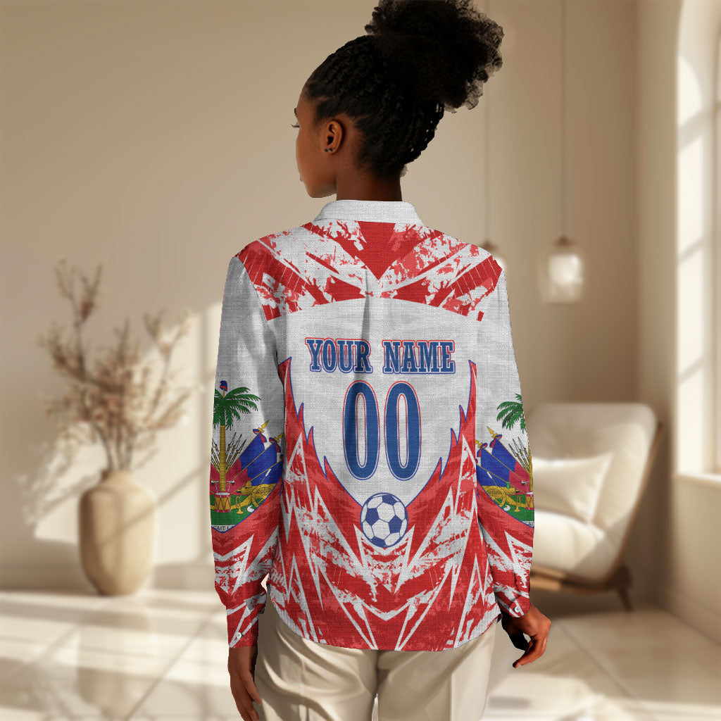 Custom Haiti Football Champions Women Casual Shirt Haitian Soccer Fan - Tanbou Drums Tropical Flowers