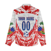 Custom Haiti Football Champions Women Casual Shirt Haitian Soccer Fan - Tanbou Drums Tropical Flowers