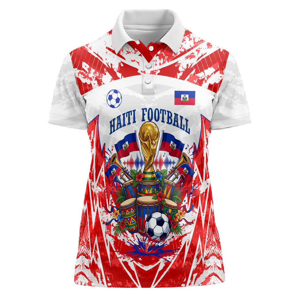 Custom Haiti Football Champions Women Polo Shirt Haitian Soccer Fan - Tanbou Drums Tropical Flowers