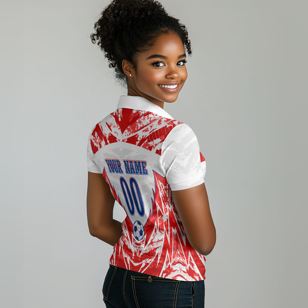 Custom Haiti Football Champions Women Polo Shirt Haitian Soccer Fan - Tanbou Drums Tropical Flowers