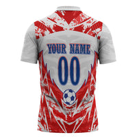 Custom Haiti Football Champions Zipper Polo Shirt Haitian Soccer Fan - Tanbou Drums Tropical Flowers
