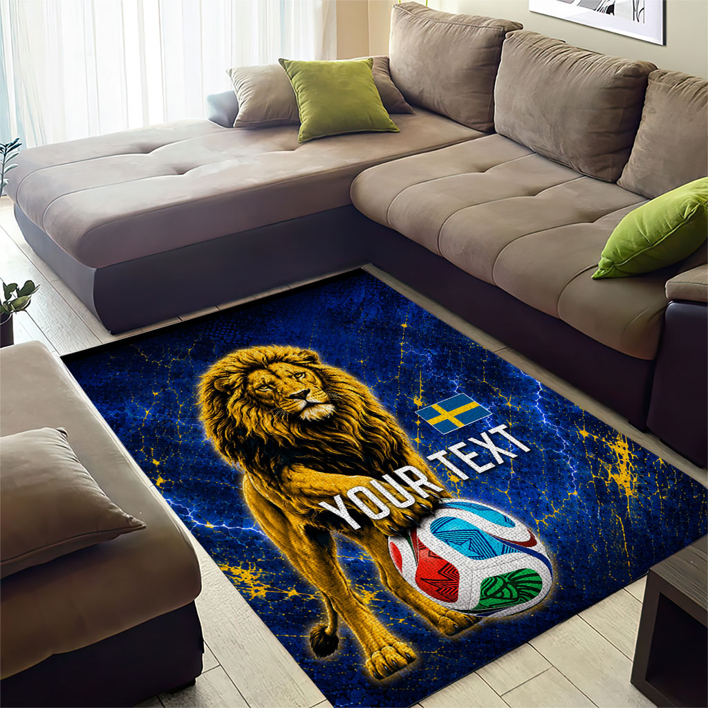 Personalized Sweden Football Lion Area Rug Electric Lightning Mascot