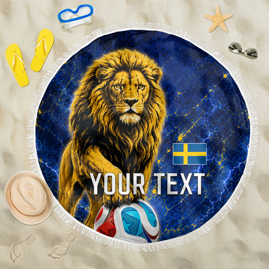 Personalized Sweden Football Lion Beach Blanket Electric Lightning Mascot